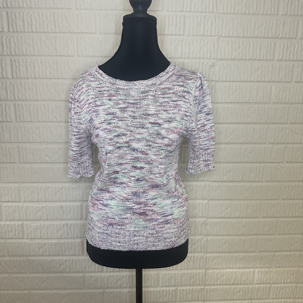 Evereve Short Sleeve Sweater Shirt Colorful Tight Knit  Size S Holiday Ready‎